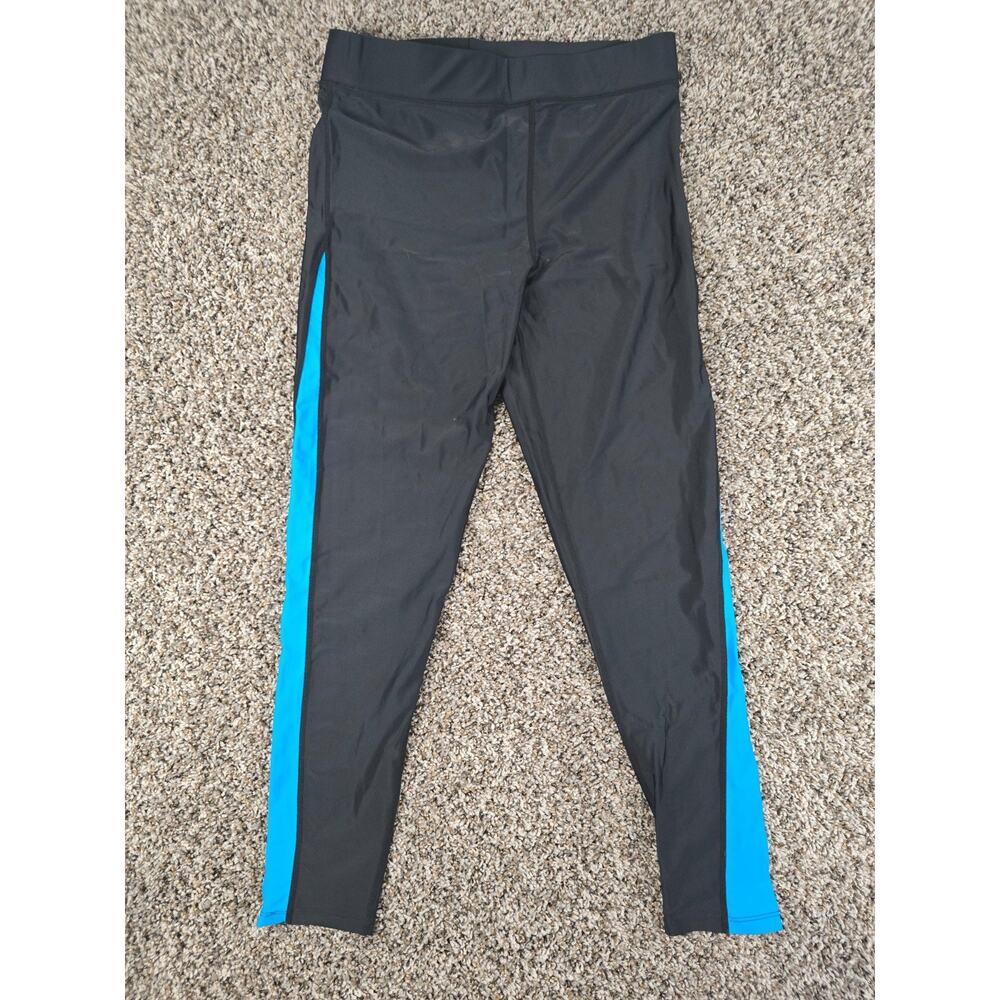 Zity Womens Sz L Compression Cycling Pants Black w/ Blue Stripe UPF 50+